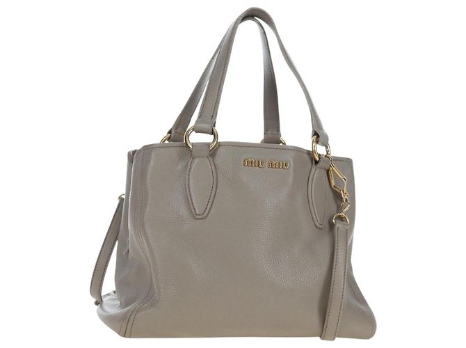 Bolsa de mão Miu Miu em couro 2way Bege Dourado Auth 202505A