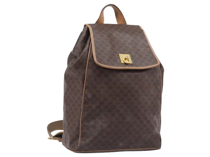 Céline CELINE Macadam Canvas Rucksack PVC Leather Brown Gold Auth ep16108 Braun Golden