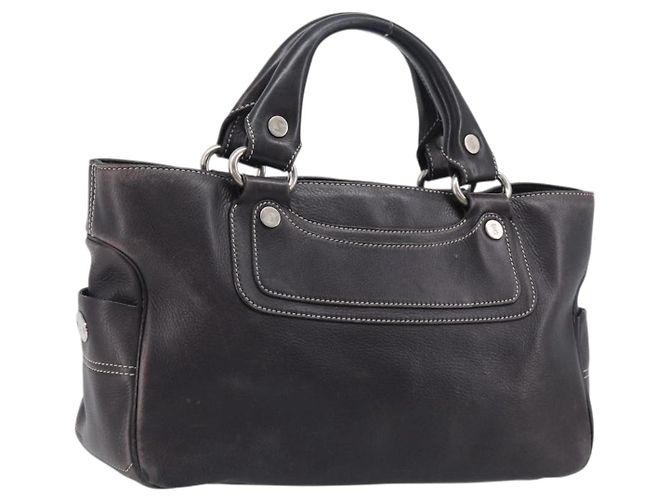 Céline Bolsa de mão CELINE Boogie Bag em couro marrom prata Auth BA16097