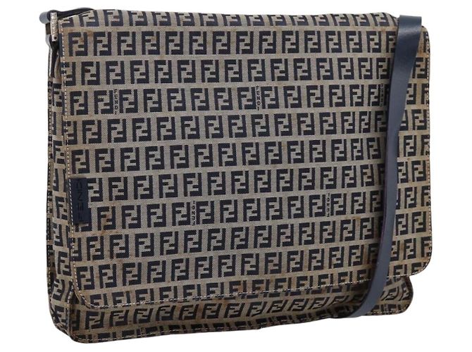 Borsa a tracolla FENDI Zucchino Canvas Navy Silver Auth 207459 Argento Blu navy