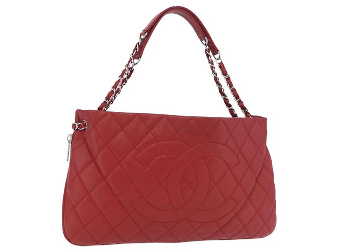 Borsa a tracolla con catena CHANEL Pelle Caviar Rossa Argento CC Auth 202542V Rosso