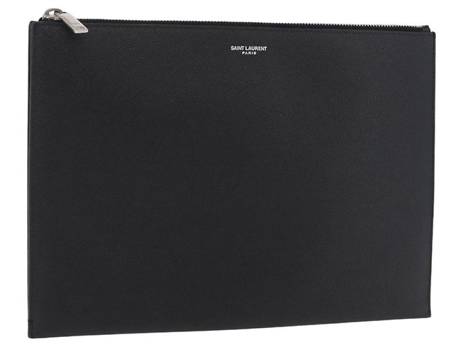 Autre Marque Saint Laurent Clutch-Tasche aus Leder Schwarz Silber Auth BA16068A