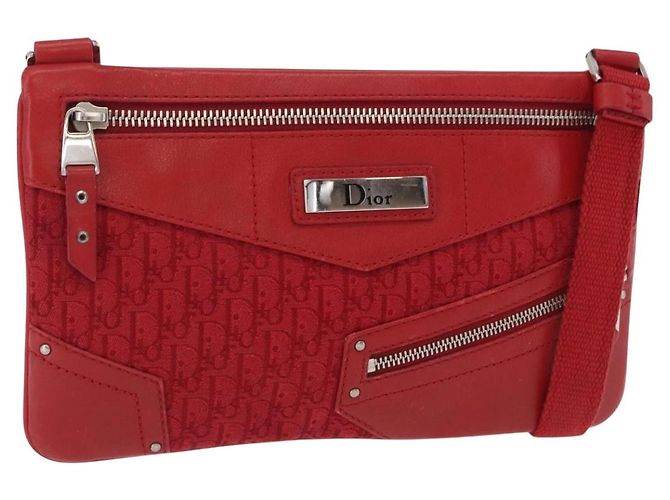 Borsa a tracolla Christian Dior Trotter Canvas Rossa Argento Auth 206734V Rosso