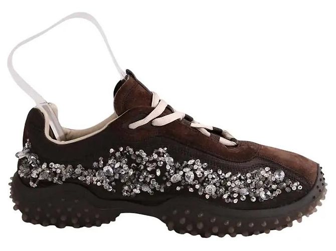 Miu Miu Brown bubble embroidered technical fabric sneakers