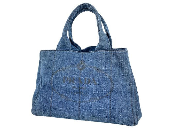 Prada Canapa Denim Tote Bag Navy blue