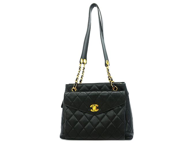 Borsa Tote Chanel in vitello grana nera Nero