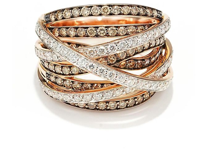 Autre Marque Multiband Crossover Ring Rose Gold 750/18K Diamond Pavé Size 56 Solid Luxury Golden