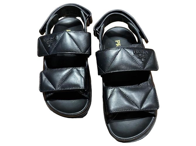 Prada Quilted Leather Chunky Sandals Black