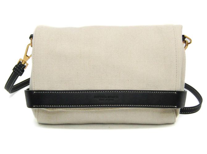 Bottega Veneta Fold Over Canvas with Leather Beige