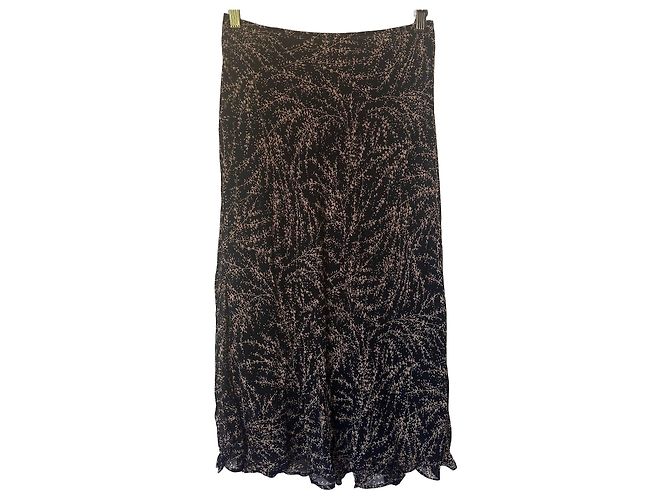 Falda DKNY de seda negra con estampado botánico