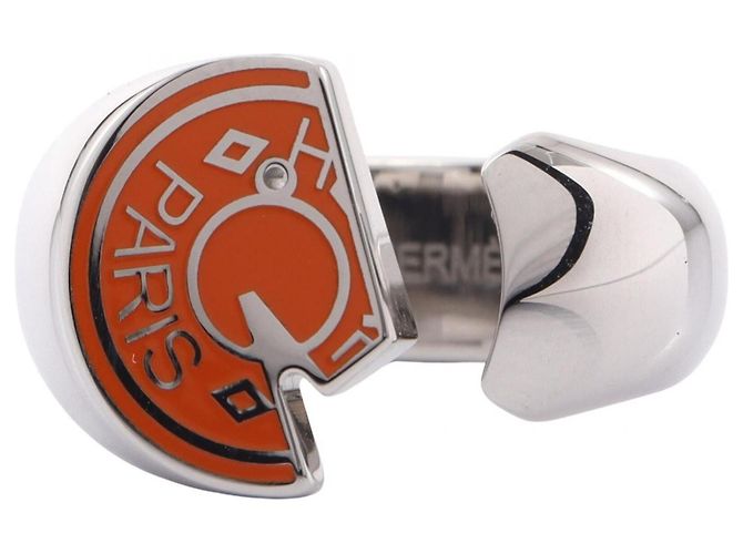 Ring Anillo Hermès Carousel Naranja y Plata Metal
