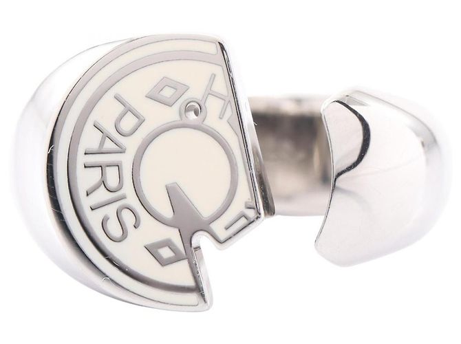 Ring Hermès Anillo banda Hermes Carousel Plata Blanco