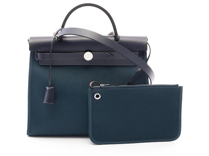Hermès Hermes Herbag Zip PM Handtasche Grün Marineblau