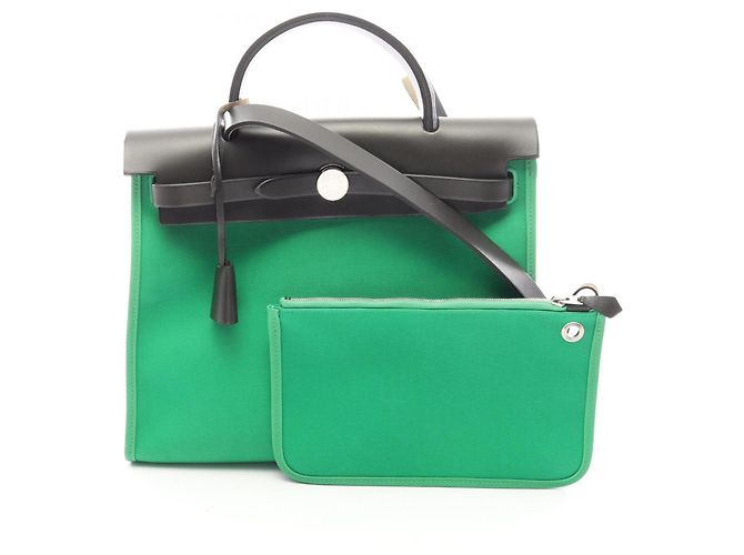 Hermès Herbag Zip PM Mala de mão 2-Way Marrom Verde