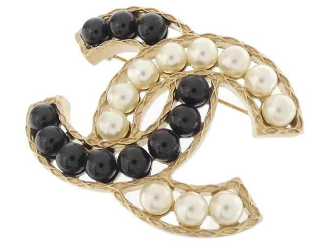 Spilla Chanel 96256 Nera Bianca Oro Nero Bianco D'oro
