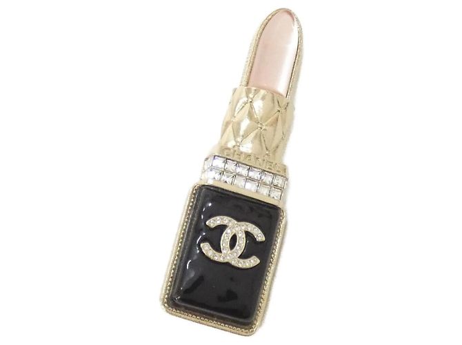 Chanel AB7677 Brosche Schwarz Rosa Gold Kristall Pink Golden