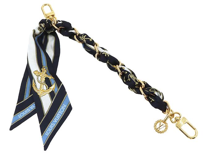 Lenço de seda azul e dourado Louis Vuitton