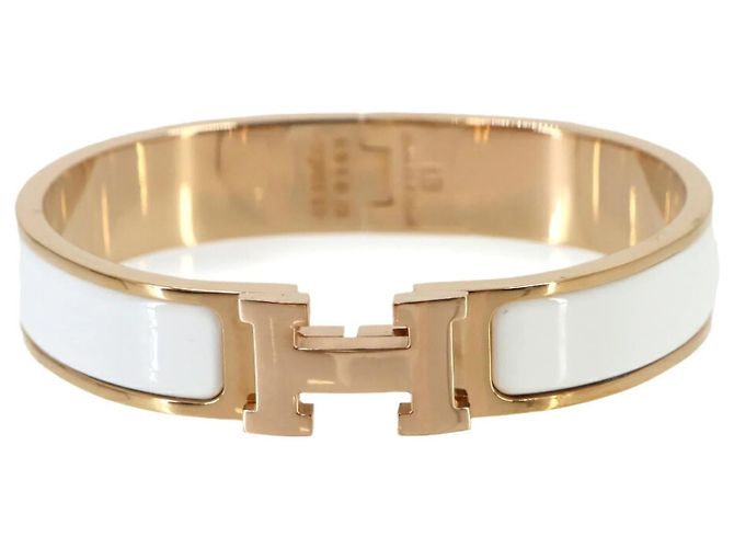 Hermès Bracelete Hermes Clic H PM em Branco e Ouro Rosa Dourado