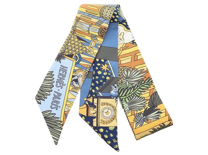 Hermès Twilly Animapolis Ribbon Scarf Multicolor Verde Amarillo