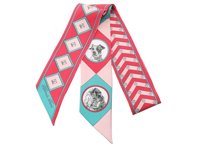 Hermès Hermes Twilly Colliers et chiens Silk Scarf Rosa Verde