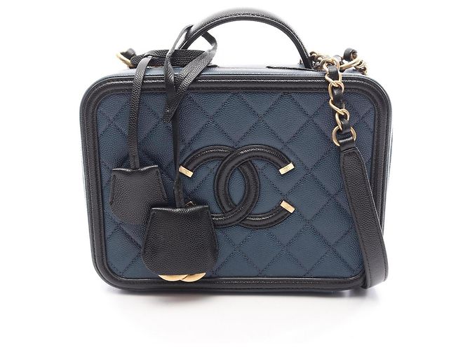 Borsa Vanity Chanel CC Figley Nero Blu