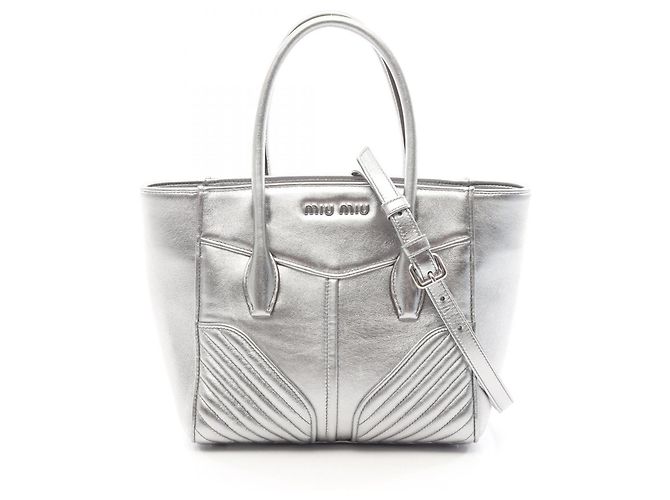Borsa Miu Miu NAPPA BIKER 2WAY Argento