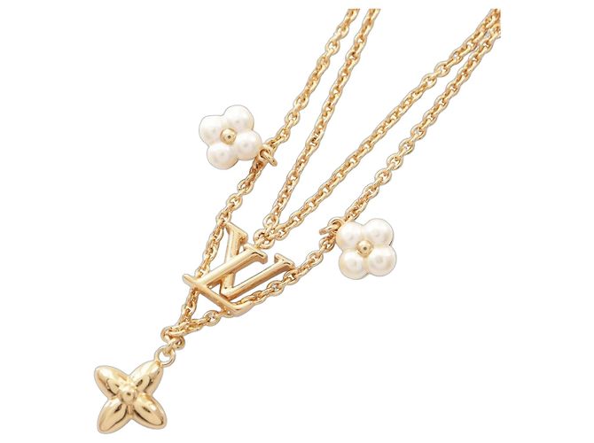 Colar Louis Vuitton LV Floragram Branco Dourado