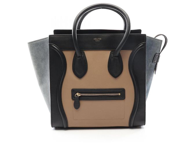Céline Sac à main Celine Luggage Mini Shopper Noir Bleu Beige