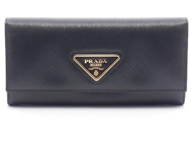 Prada VITELLO MOVE Bi-fold Long Wallet Schwarz