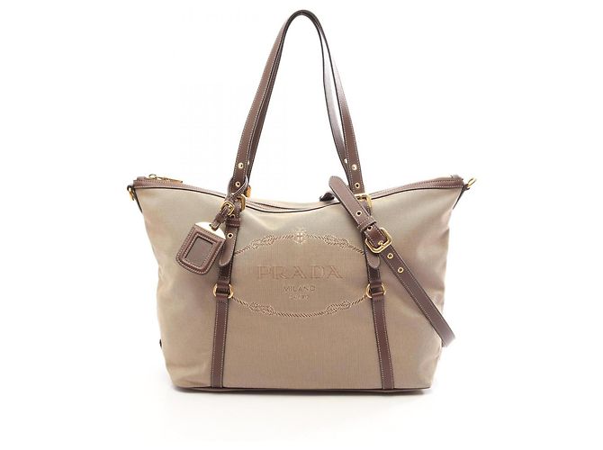 Bolso Tote 2-Way Prada Logo Jacquard Castaño Beige