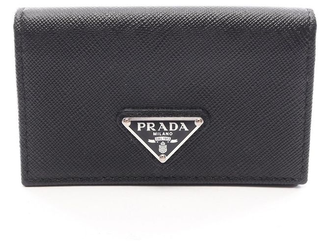 Prada Visitenkartenetui aus schwarzem Saffiano-Leder