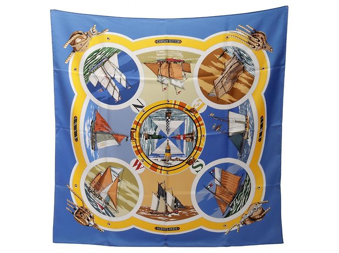 Hermès Lenço Hermes Carre 90 Belles Amures Azul Multicor Amarelo