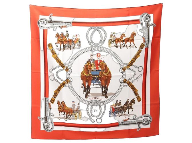 Hermès Hermes Carre 90 EQUIPAGES Schal Weiß Rot Mehrfarben