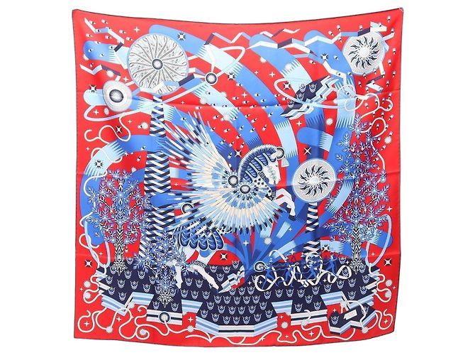Hermès Pañuelo Hermes Carre 90 La Source de Pegase Roja Azul