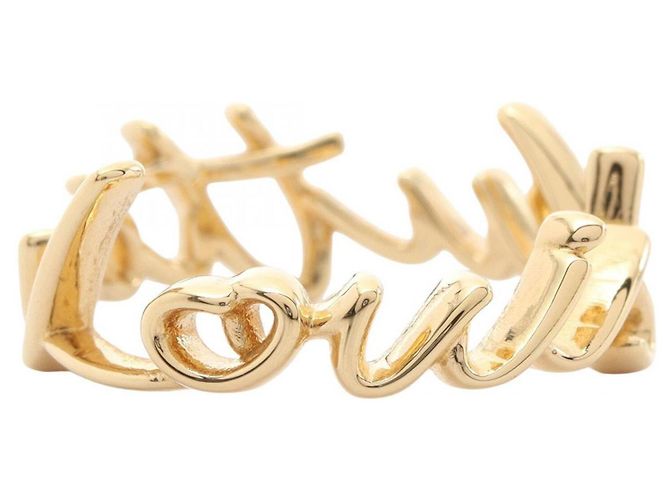 Anillo de banda Louis Vuitton LV Script chapado en oro Dorado