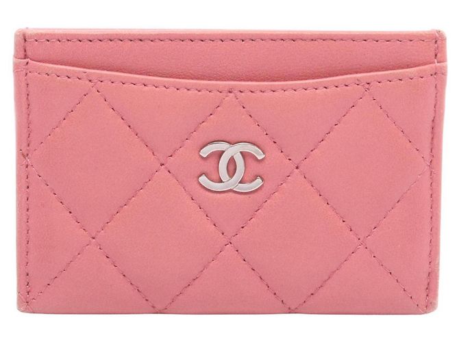 Porte-cartes Chanel en agneau rose
