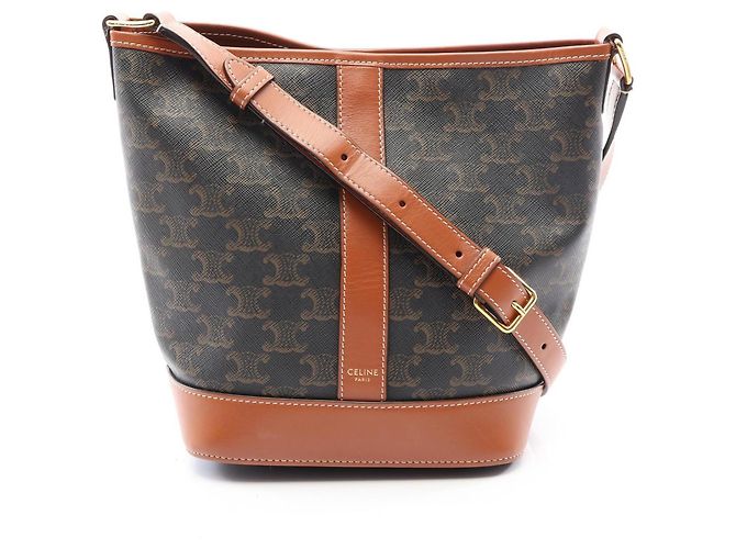 Céline Bolsa de Ombro Celine Small Bucket Triomphe Marrom Preto