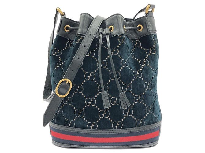Borsa a tracolla Gucci 574960 9JTNT in velluto blu e pelle