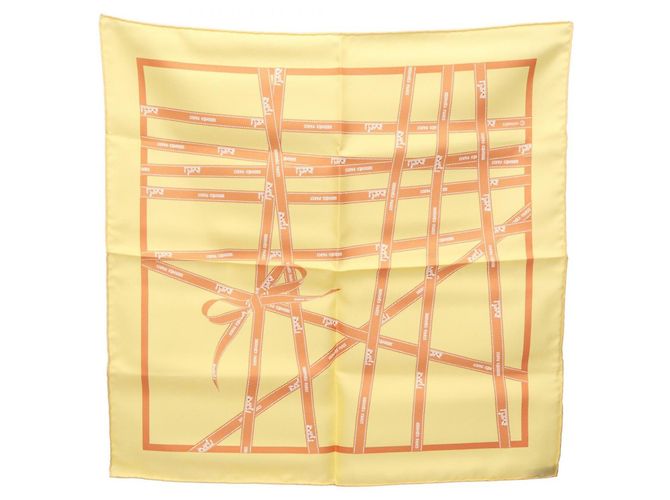 Hermès Hermes Petit Carré 40 Bolduc Schal Orange Gelb
