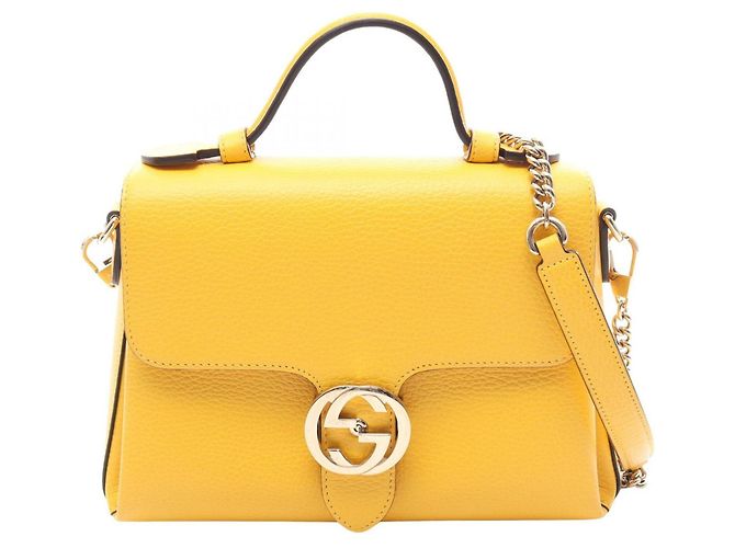mala de mão 2-Way Gucci Interlocking G em couro amarelo