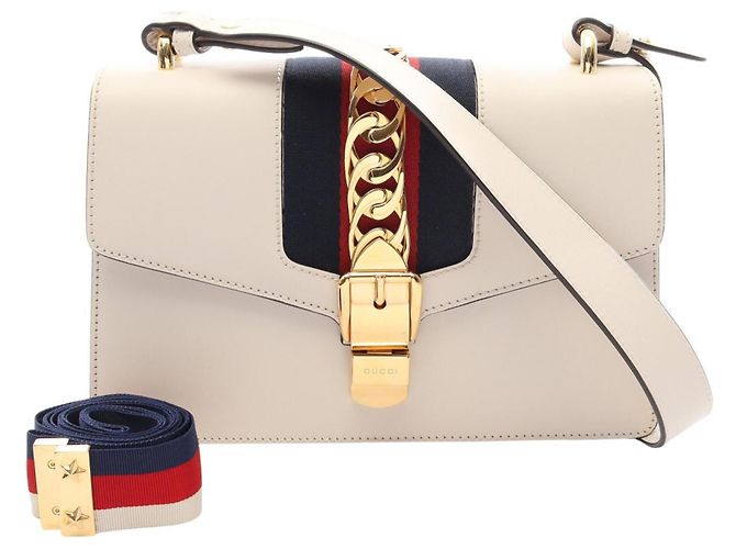 Bolso 2 posiciones Gucci Sylvie Small Web Line Blanco Roja Azul marino