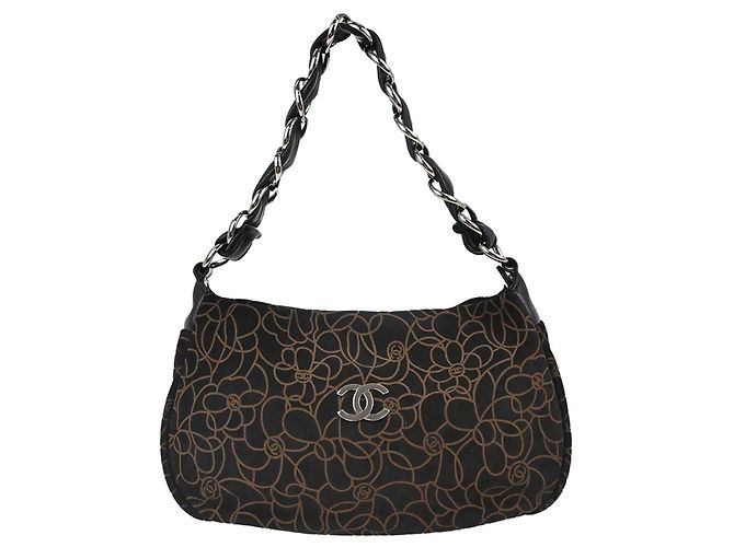 Chanel Camellia Chain Embossed Suede Medium Preto