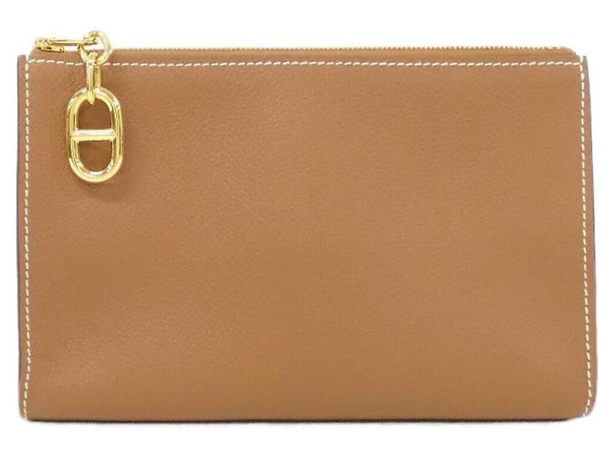Hermès Hermes Zip Ango Chaine d'Ancre PM Handbag Pouch Marrone D'oro