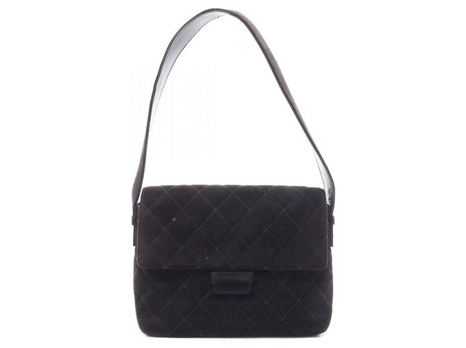 Borsa a tracolla Chanel Matelassé in camoscio Nero