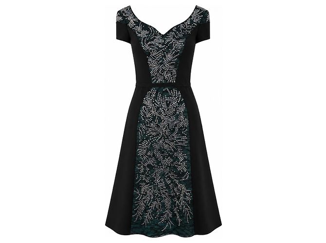 Carolina Herrera schwarzes Kleid mit Perlenstickerei