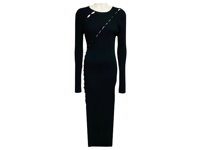 Vestido midi de punto acanalado de manga larga Altuzarra Black Negro