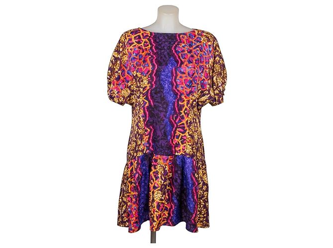 Peter Pilotto Seidenkleid mit abstraktem Print Braun Pink Blau Mehrfarben Orange Lila