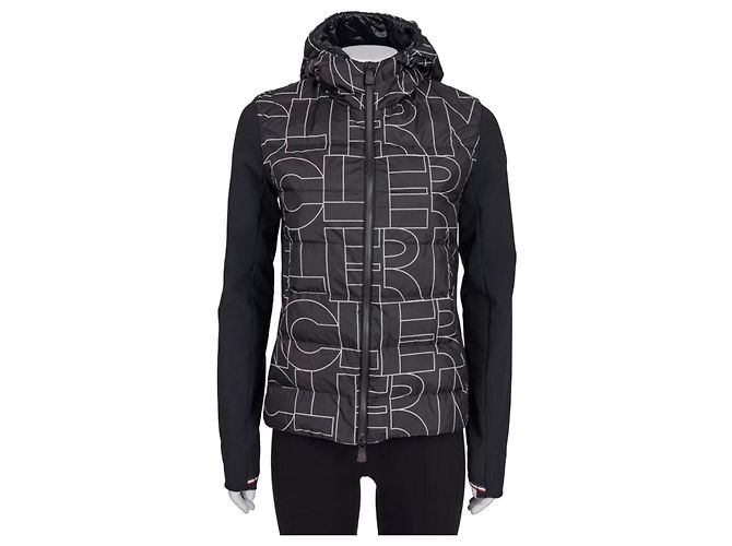 Moncler Black Printed Hooded Down Puffer Jacket - Size M Pre-owned