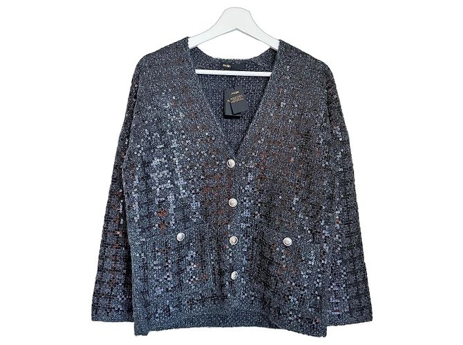 Maje Cardigan mit Pailletten Grau