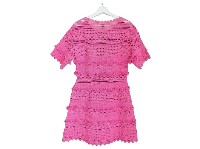 Vestido Mini de Crochê com Franjas Maje Rosa
